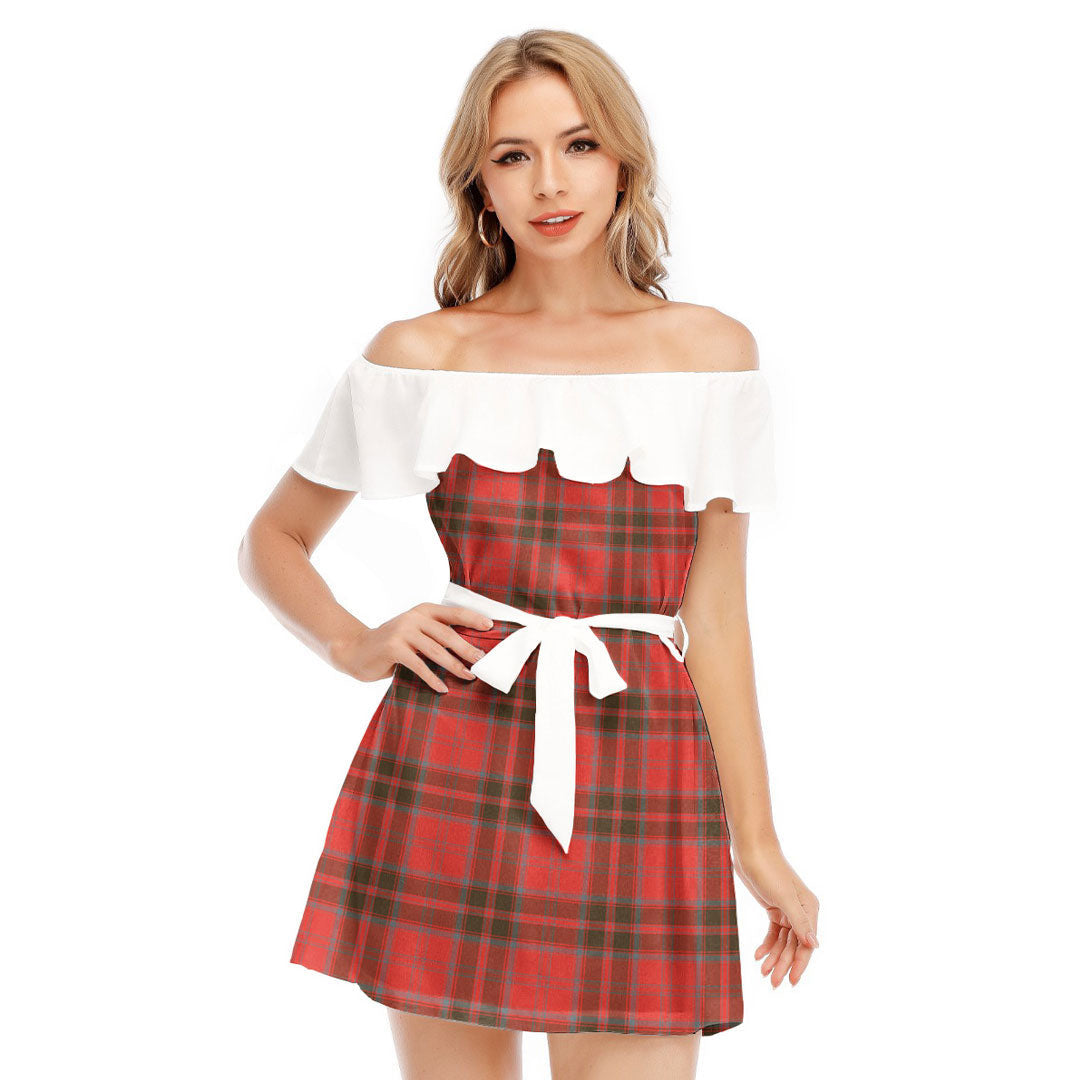 Grant Weathered Tartan Plaid Off-shoulder Dress With Ruffle