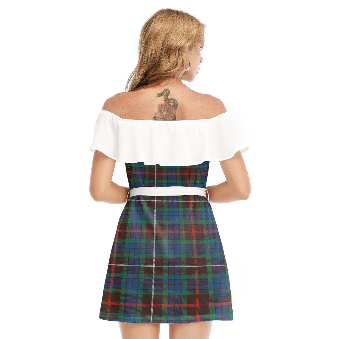 Fraser Hunting Ancient Tartan Plaid Off-shoulder Dress With Ruffle