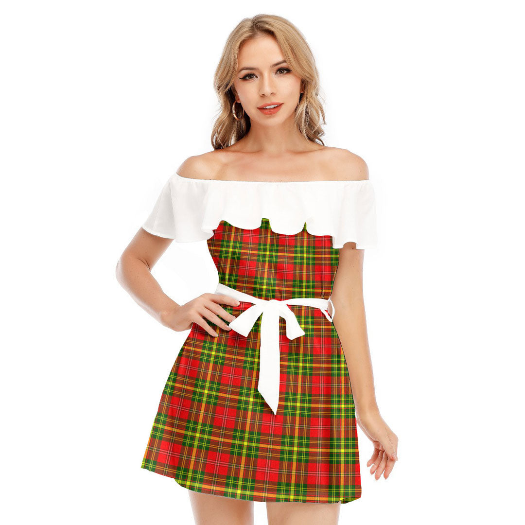 Leask Tartan Plaid Off-shoulder Dress With Ruffle