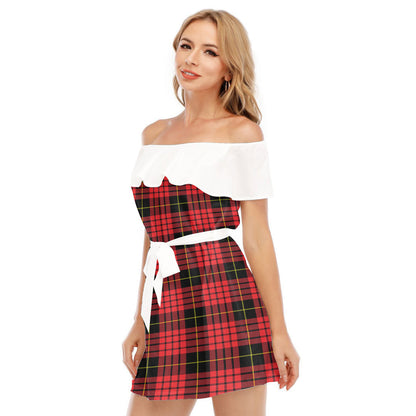 MacQueen Modern Tartan Plaid Off-shoulder Dress With Ruffle