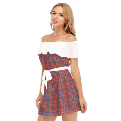 MacRae Ancient Tartan Plaid Off-shoulder Dress With Ruffle