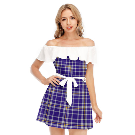 Ochterlony Tartan Plaid Off-shoulder Dress With Ruffle