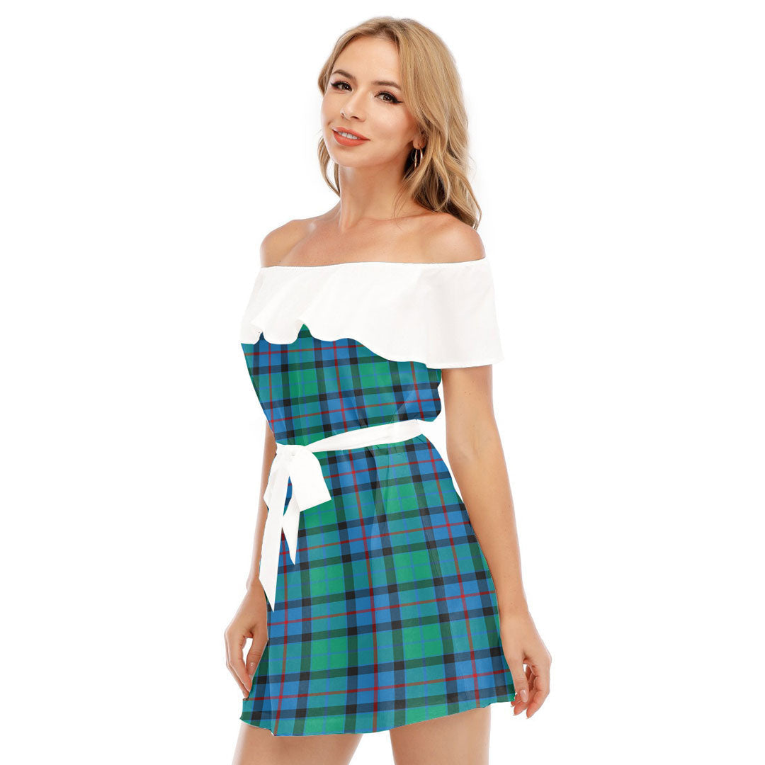 Flower Of Scotland Tartan Plaid Off-shoulder Dress With Ruffle