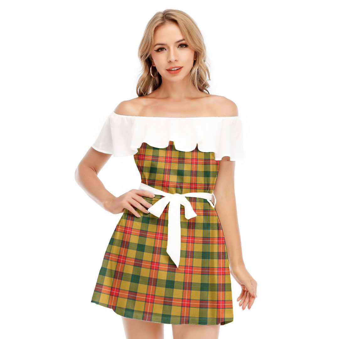 Baxter Tartan Plaid Off-shoulder Dress With Ruffle