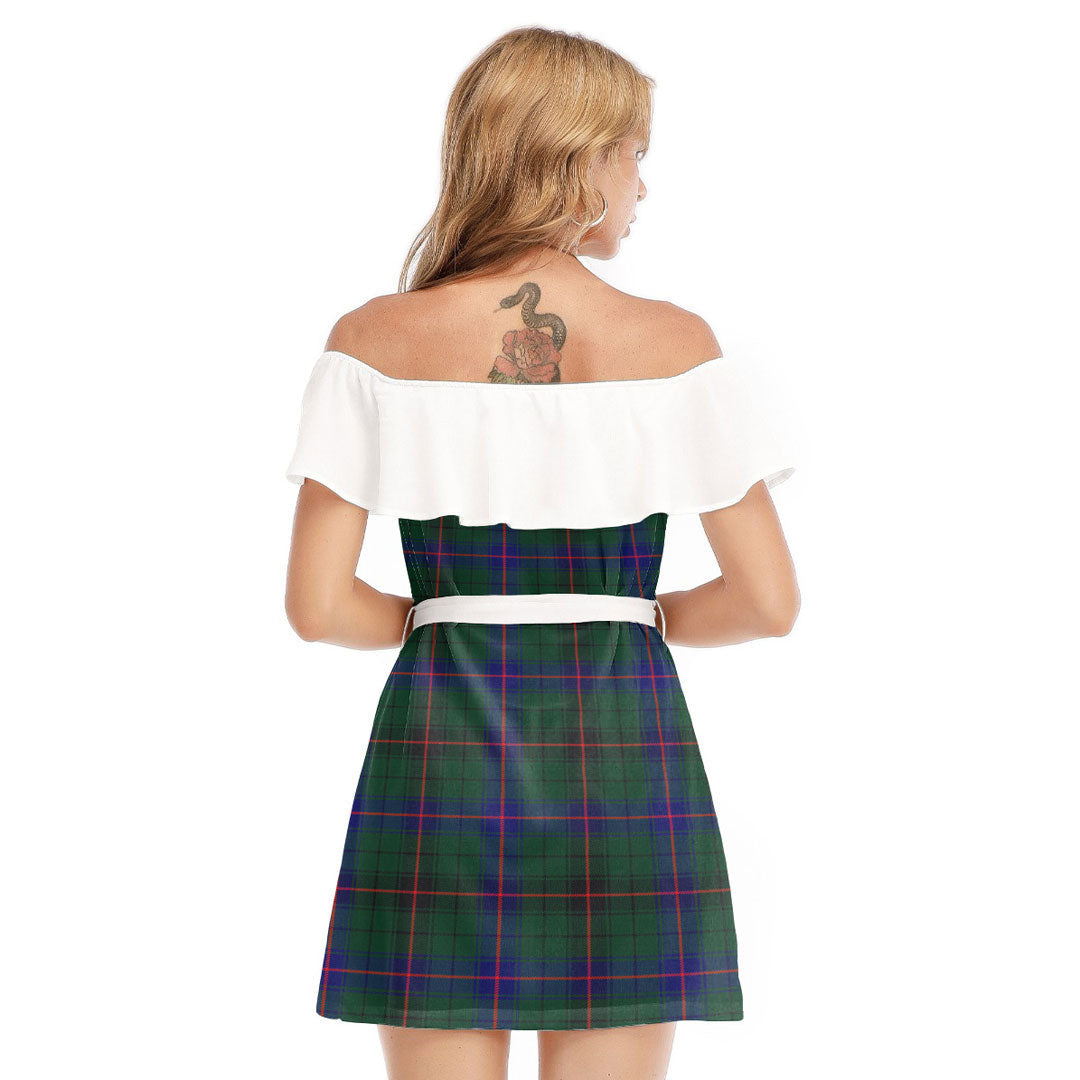 Davidson Modern Tartan Plaid Off-shoulder Dress With Ruffle