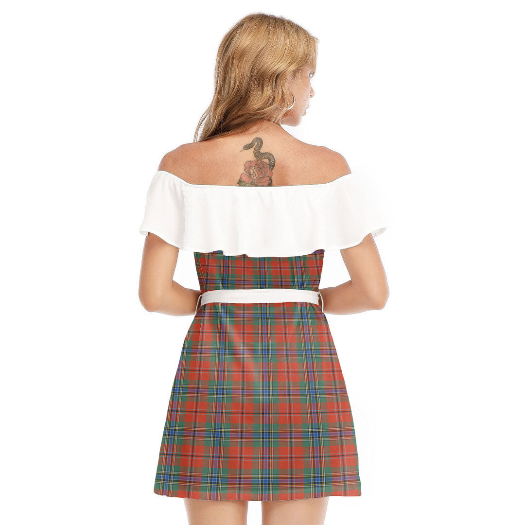 MacLean of Duart Ancient Tartan Plaid Off-shoulder Dress With Ruffle