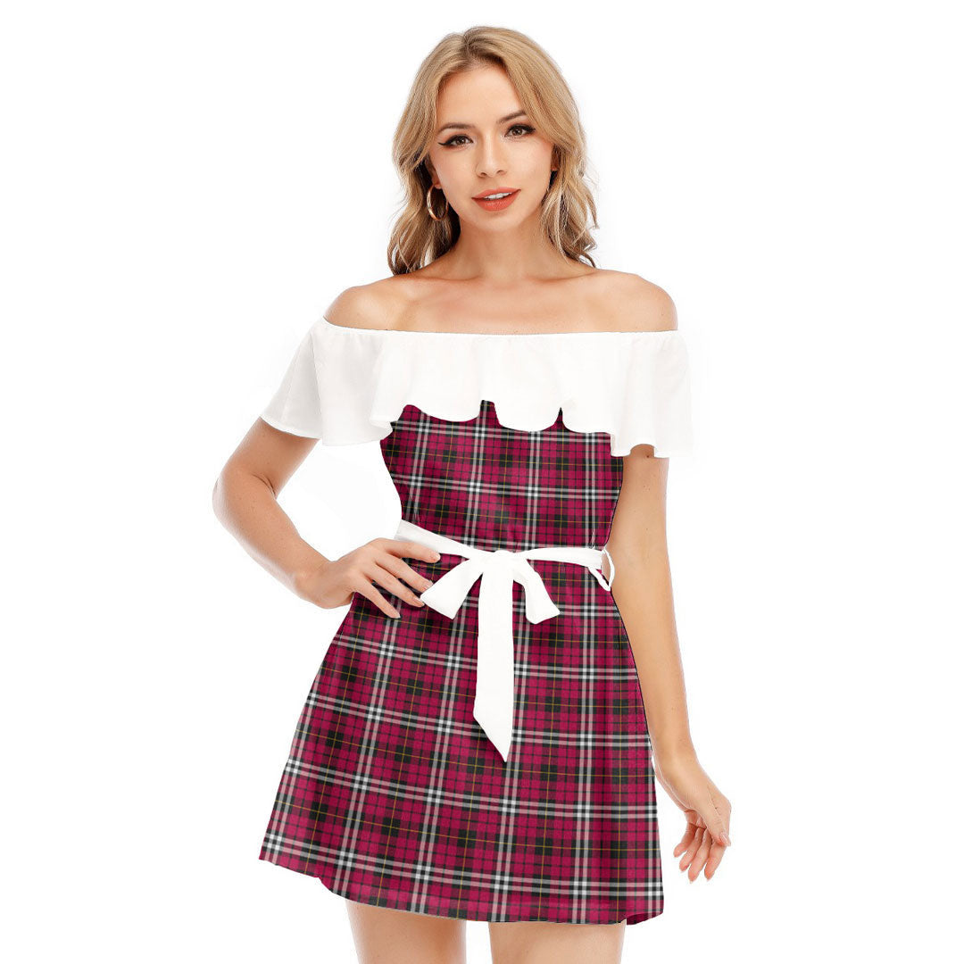 Little Tartan Plaid Off-shoulder Dress With Ruffle