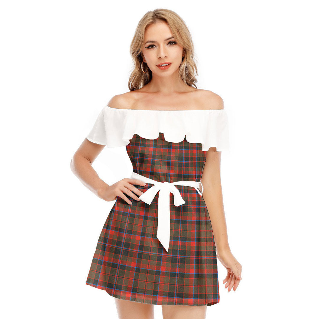 Cumming Hunting Weathered Tartan Plaid Off-shoulder Dress With Ruffle