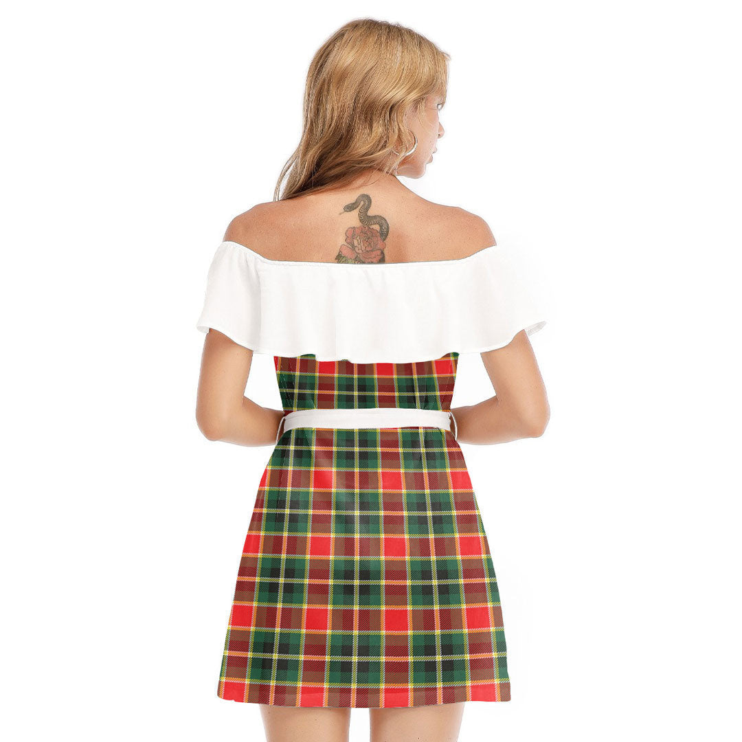 MacLachlan Hunting Modern Tartan Plaid Off-shoulder Dress With Ruffle