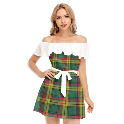 MacMillan Old Ancient Tartan Plaid Off-shoulder Dress With Ruffle