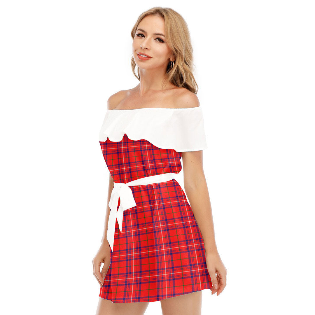 Rose Modern Tartan Plaid Off-shoulder Dress With Ruffle