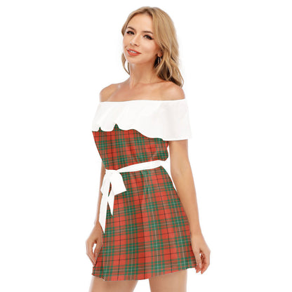 MacAulay Ancient Tartan Plaid Off-shoulder Dress With Ruffle