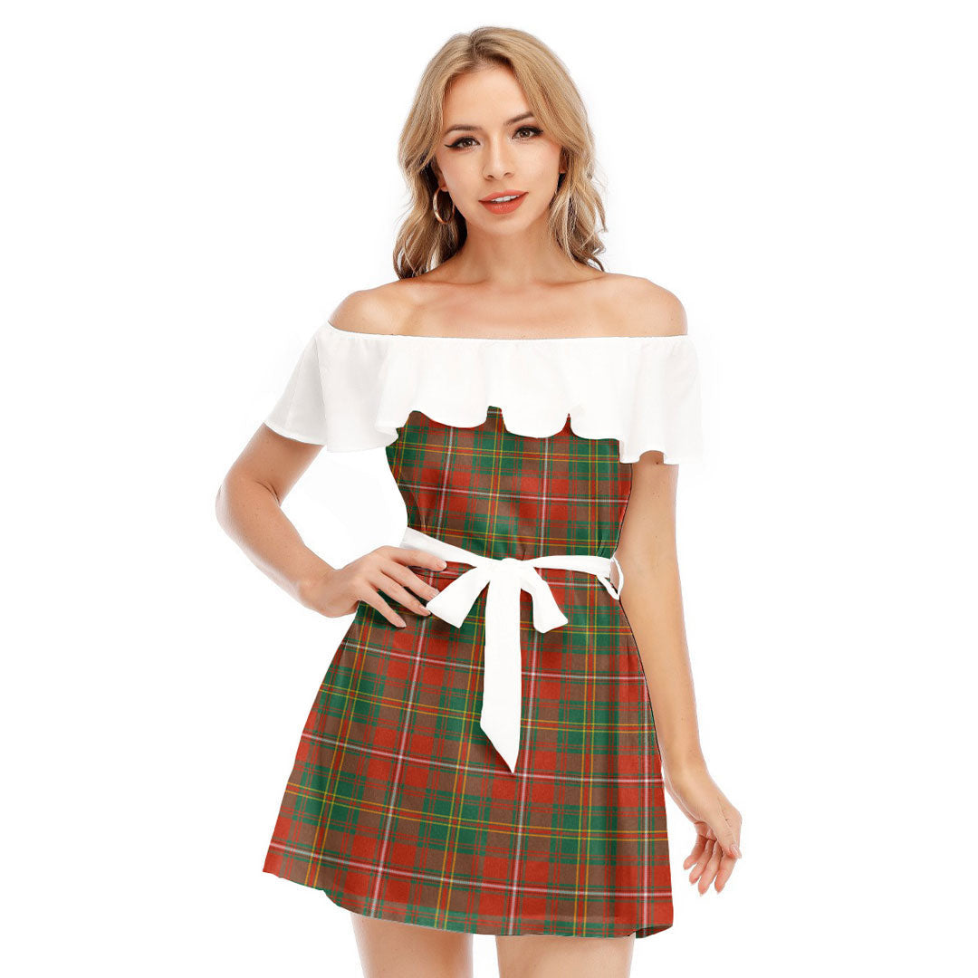 Hay Ancient Tartan Plaid Off-shoulder Dress With Ruffle