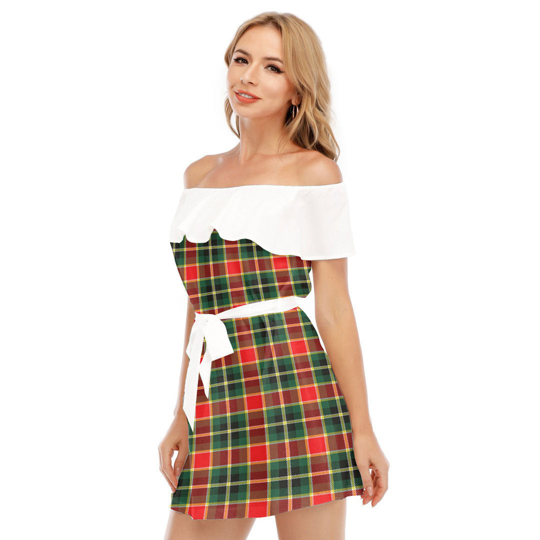 MacLachlan Hunting Modern Tartan Plaid Off-shoulder Dress With Ruffle