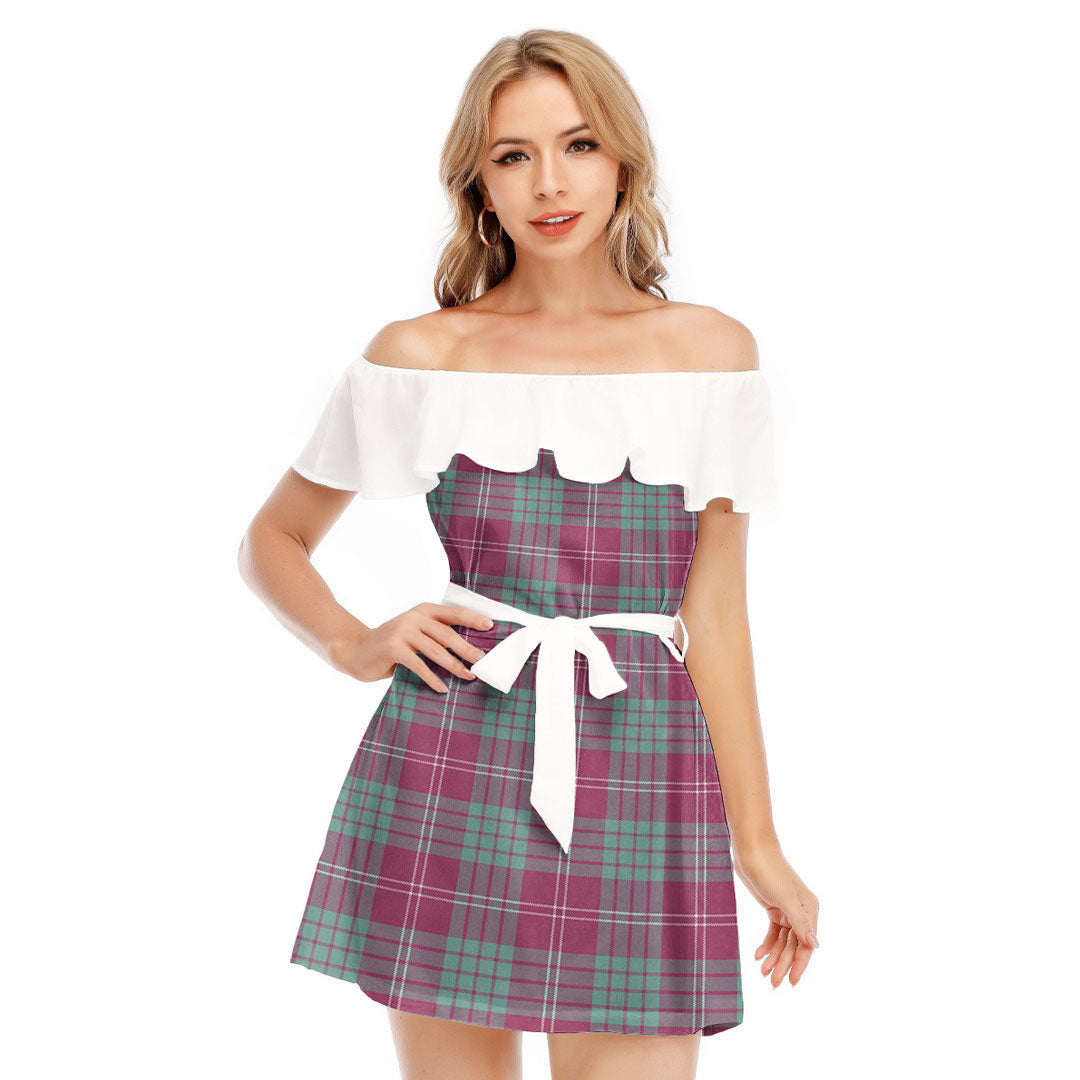 Crawford Ancient Tartan Plaid Off-shoulder Dress With Ruffle