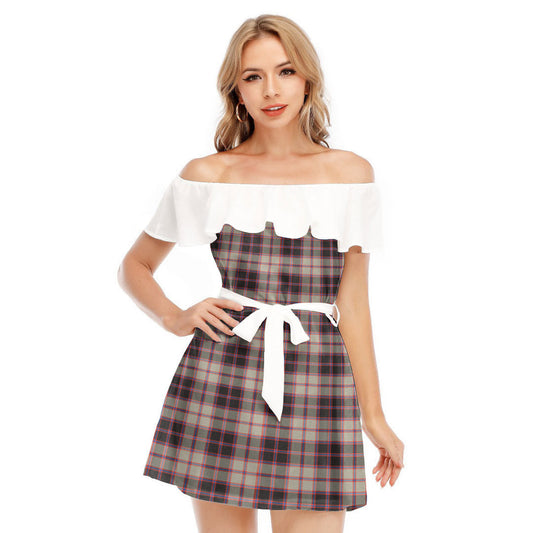 MacPherson Hunting Ancient Tartan Plaid Off-shoulder Dress With Ruffle