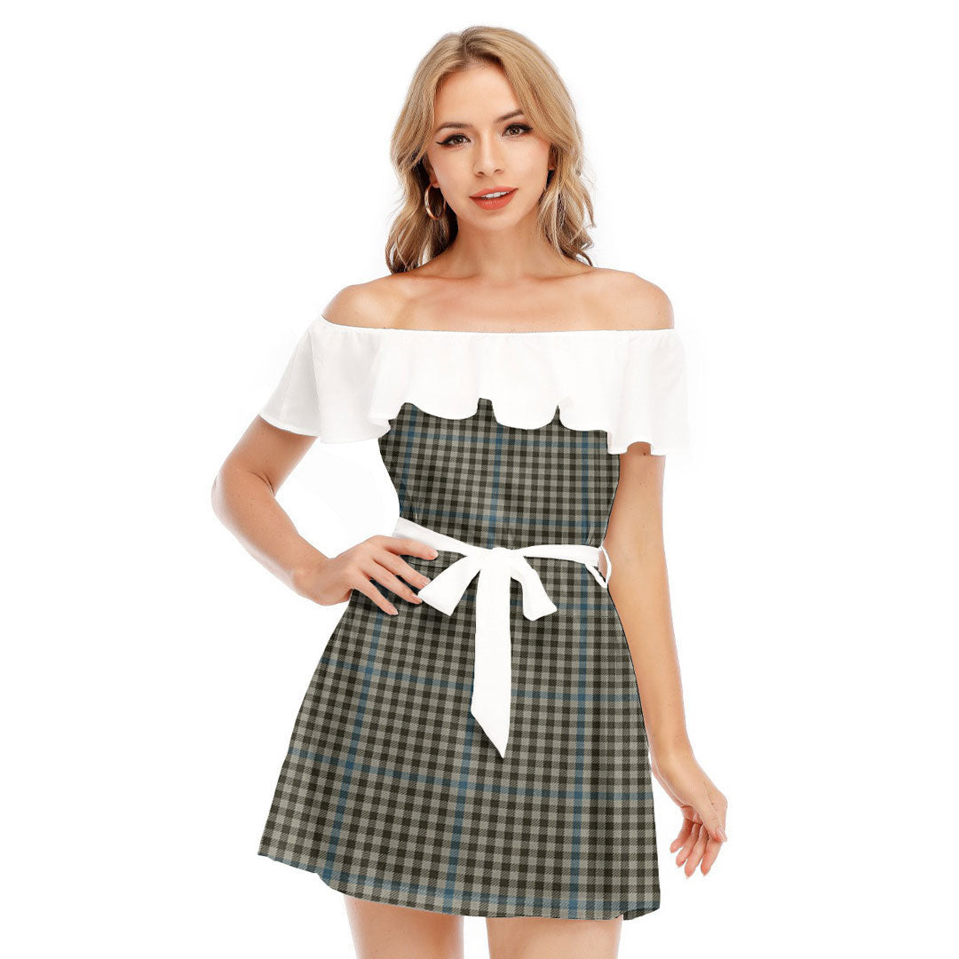 Haig Check Tartan Plaid Off-shoulder Dress With Ruffle