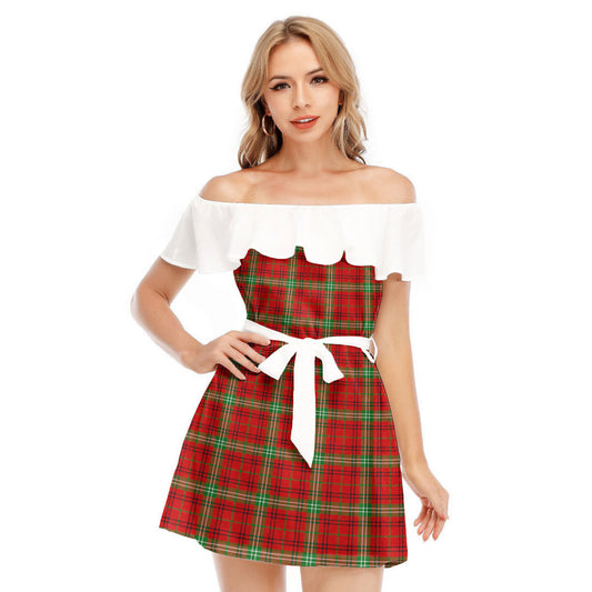 Morrison Red Modern Tartan Plaid Off-shoulder Dress With Ruffle