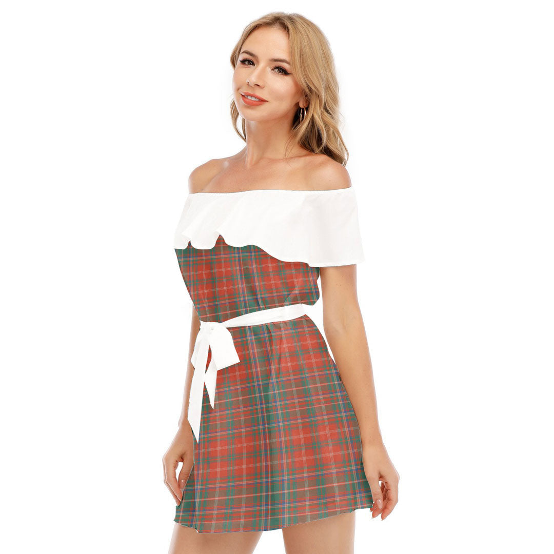 MacDougall Ancient Tartan Plaid Off-shoulder Dress With Ruffle