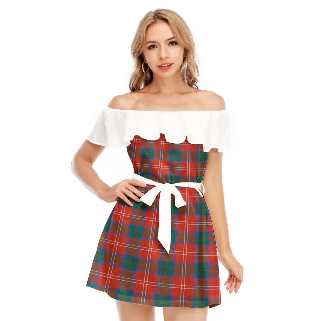 Chisholm Ancient Tartan Plaid Off-shoulder Dress With Ruffle