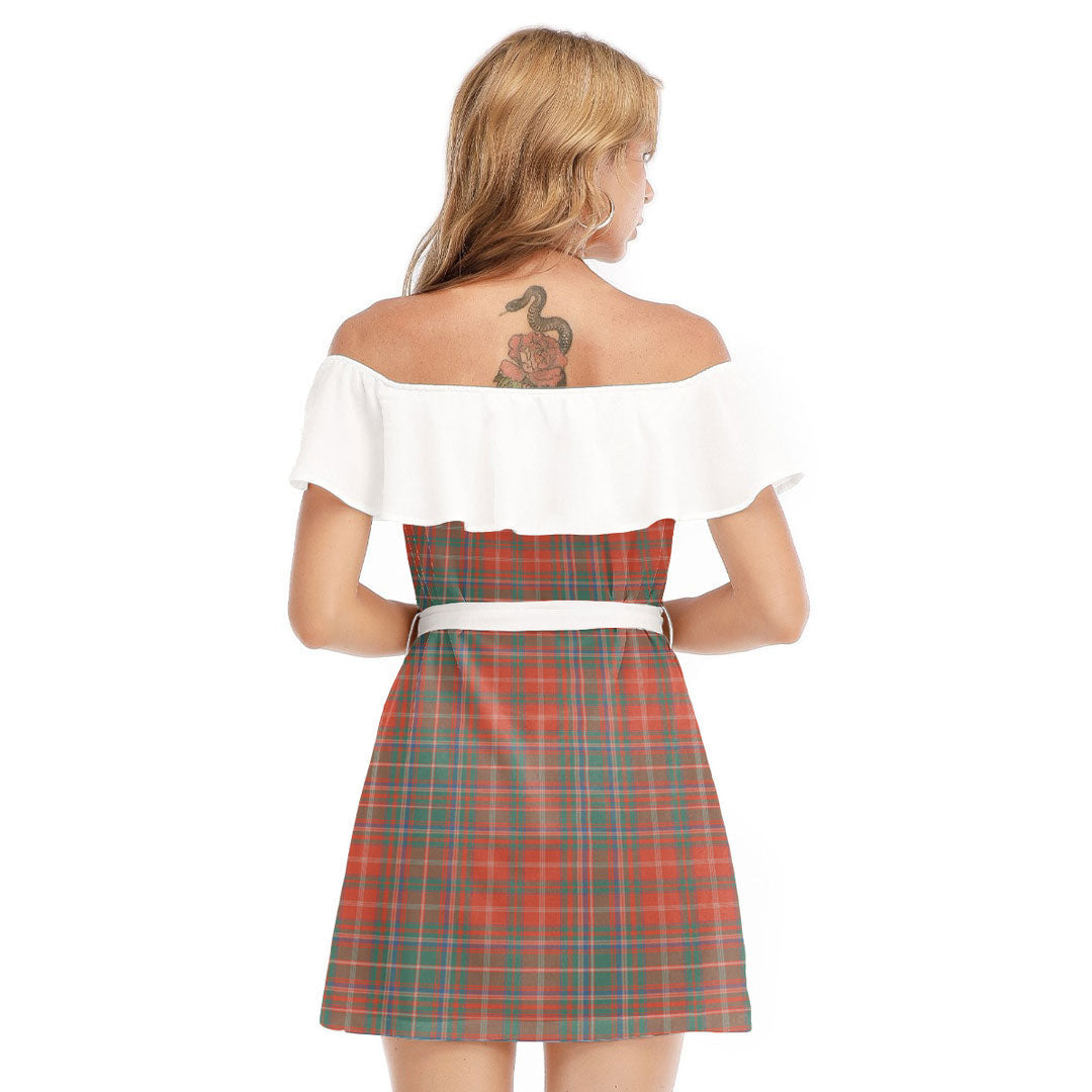 MacDougall Ancient Tartan Plaid Off-shoulder Dress With Ruffle