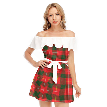 MacFie Tartan Plaid Off-shoulder Dress With Ruffle