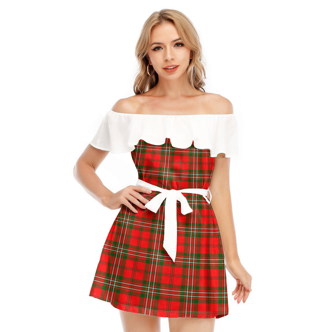 SCOTT MODERN Tartan Plaid Off-shoulder Dress With Ruffle