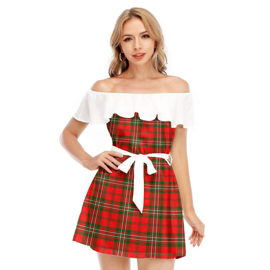 SCOTT MODERN Tartan Plaid Off-shoulder Dress With Ruffle