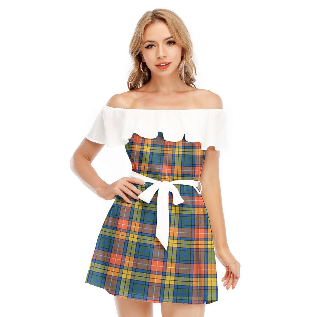 Buchanan Ancient Tartan Plaid Off-shoulder Dress With Ruffle