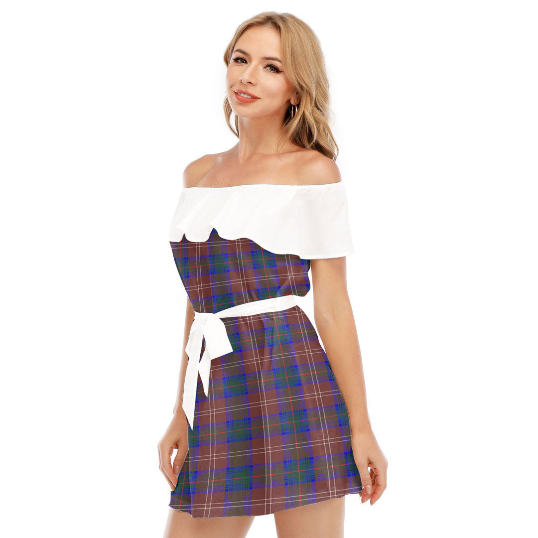 Chisholm Hunting Modern Tartan Plaid Off-shoulder Dress With Ruffle