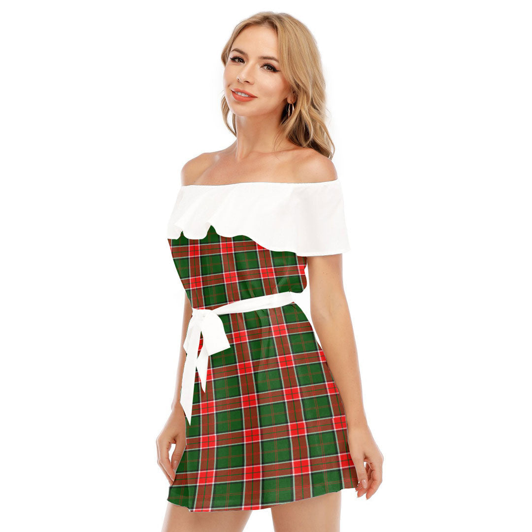 Pollock Modern Tartan Plaid Off-shoulder Dress With Ruffle