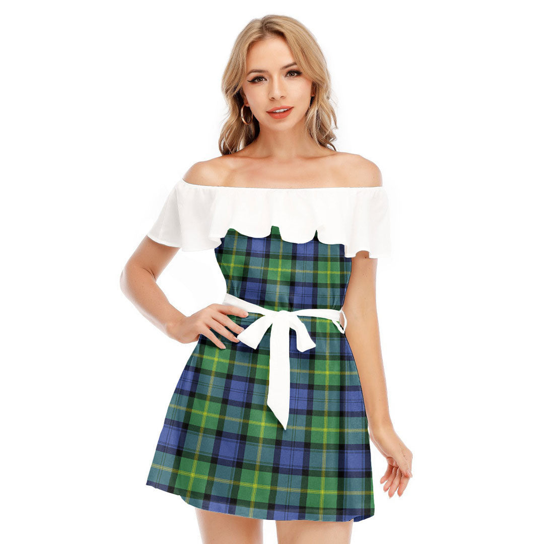 Gordon Old Ancient Tartan Plaid Off-shoulder Dress With Ruffle