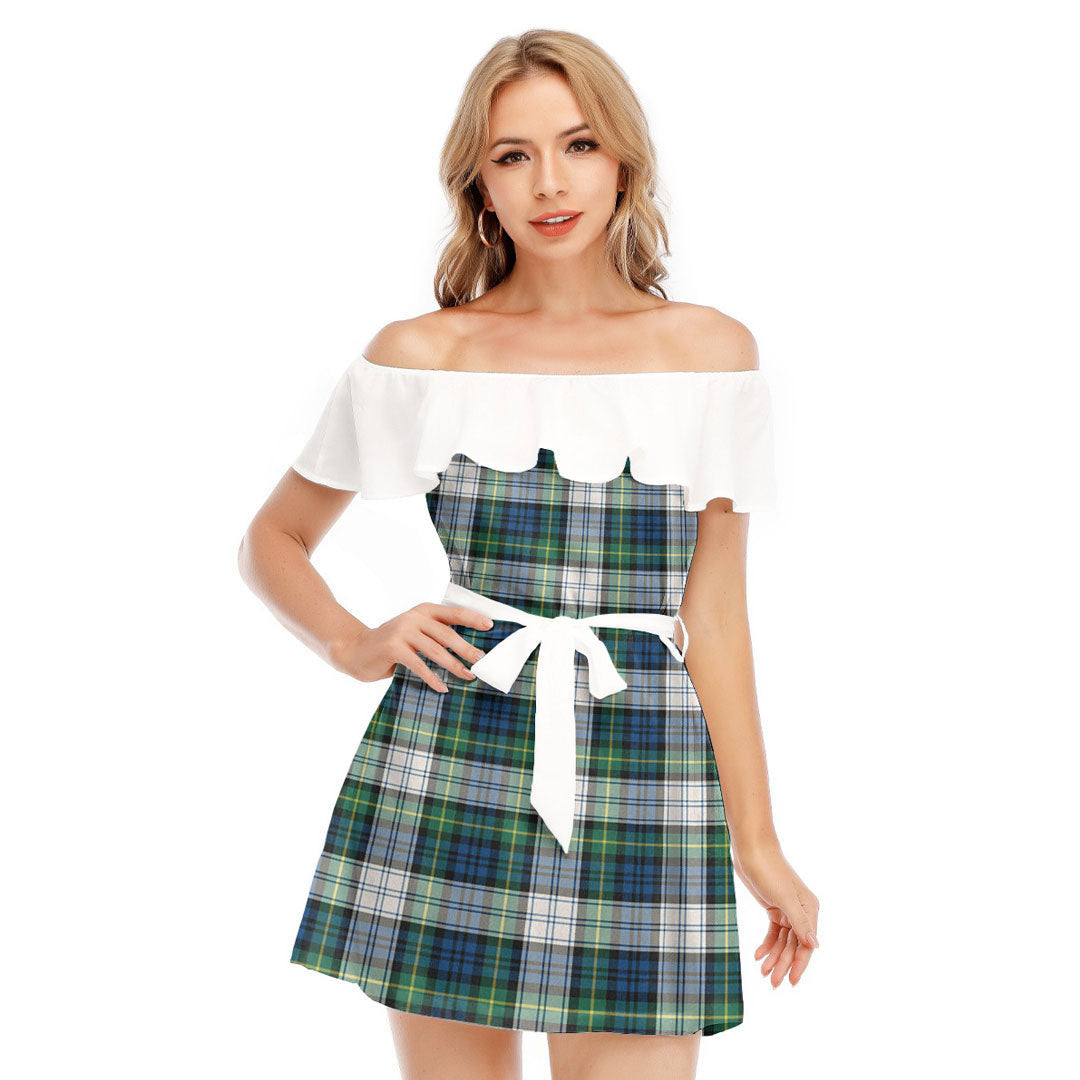 Gordon Dress Ancient Tartan Plaid Off-shoulder Dress With Ruffle