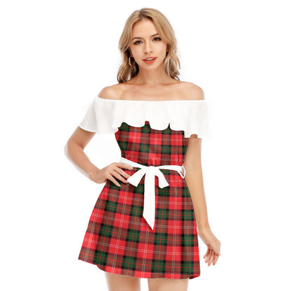 Nesbitt Modern Tartan Plaid Off-shoulder Dress With Ruffle