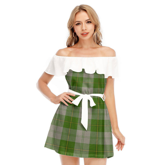 Cunningham Dress Green Dancers Tartan Plaid Off-shoulder Dress With Ruffle