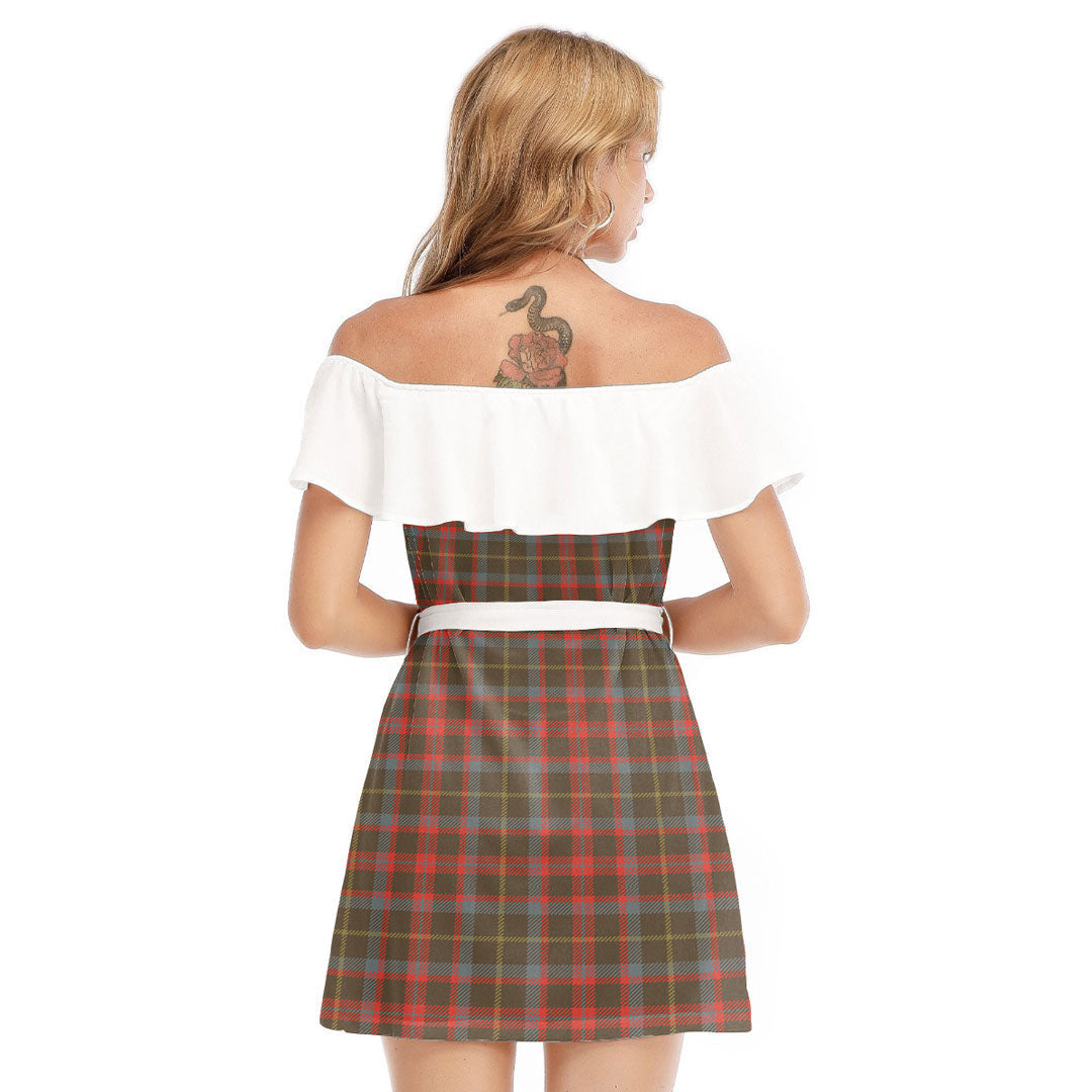 MacKintosh Hunting Weathered Tartan Plaid Off-shoulder Dress With Ruffle