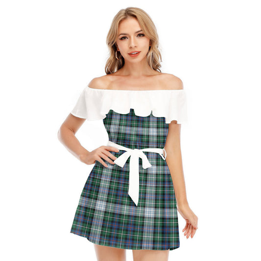 MacKenzie Dress Ancient Tartan Plaid Off-shoulder Dress With Ruffle