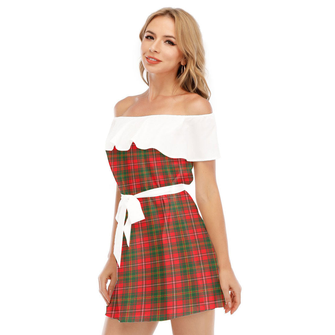 Hay Modern Tartan Plaid Off-shoulder Dress With Ruffle