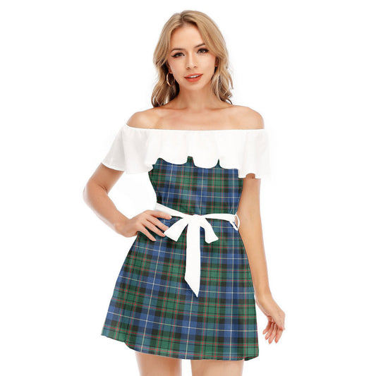 MacRae Hunting Ancient Tartan Plaid Off-shoulder Dress With Ruffle