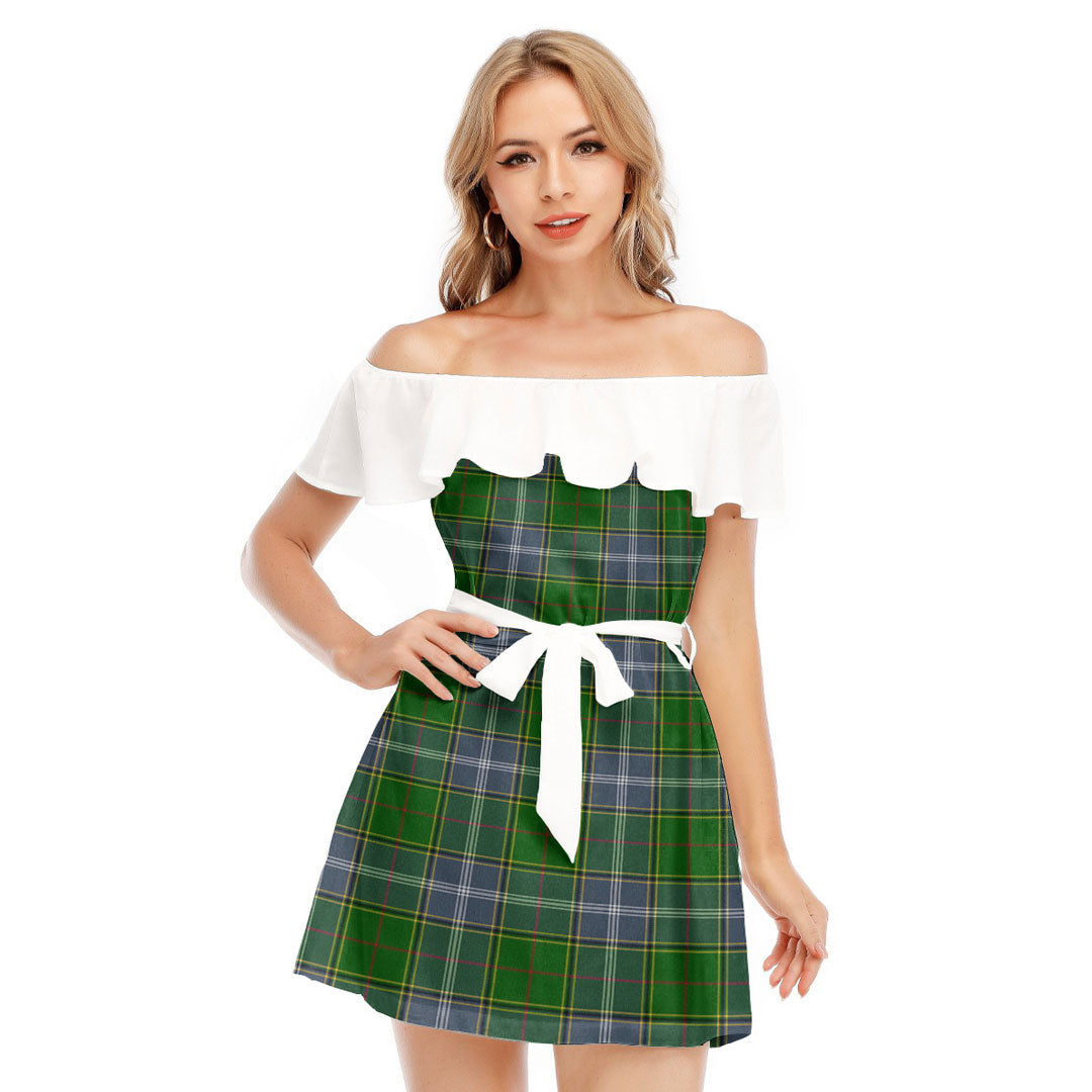 Pringle Tartan Plaid Off-shoulder Dress With Ruffle