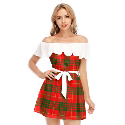 Cameron Modern Tartan Plaid Off-shoulder Dress With Ruffle