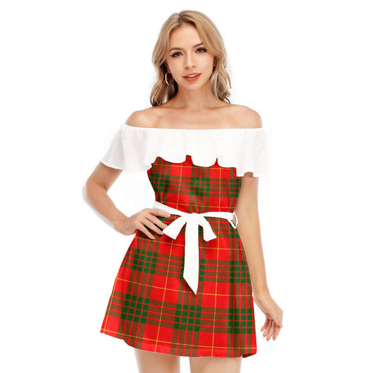 Cameron Modern Tartan Plaid Off-shoulder Dress With Ruffle