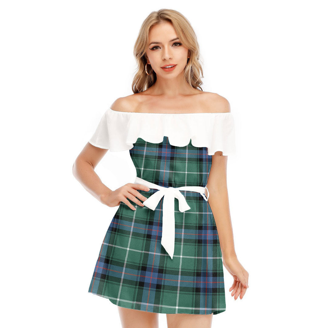 MacDonald of the Isles Hunting Ancient Tartan Plaid Off-shoulder Dress With Ruffle