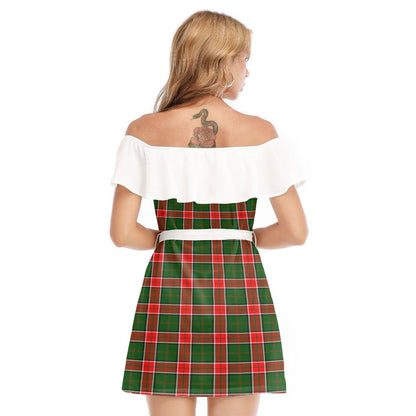 Pollock Modern Tartan Plaid Off-shoulder Dress With Ruffle