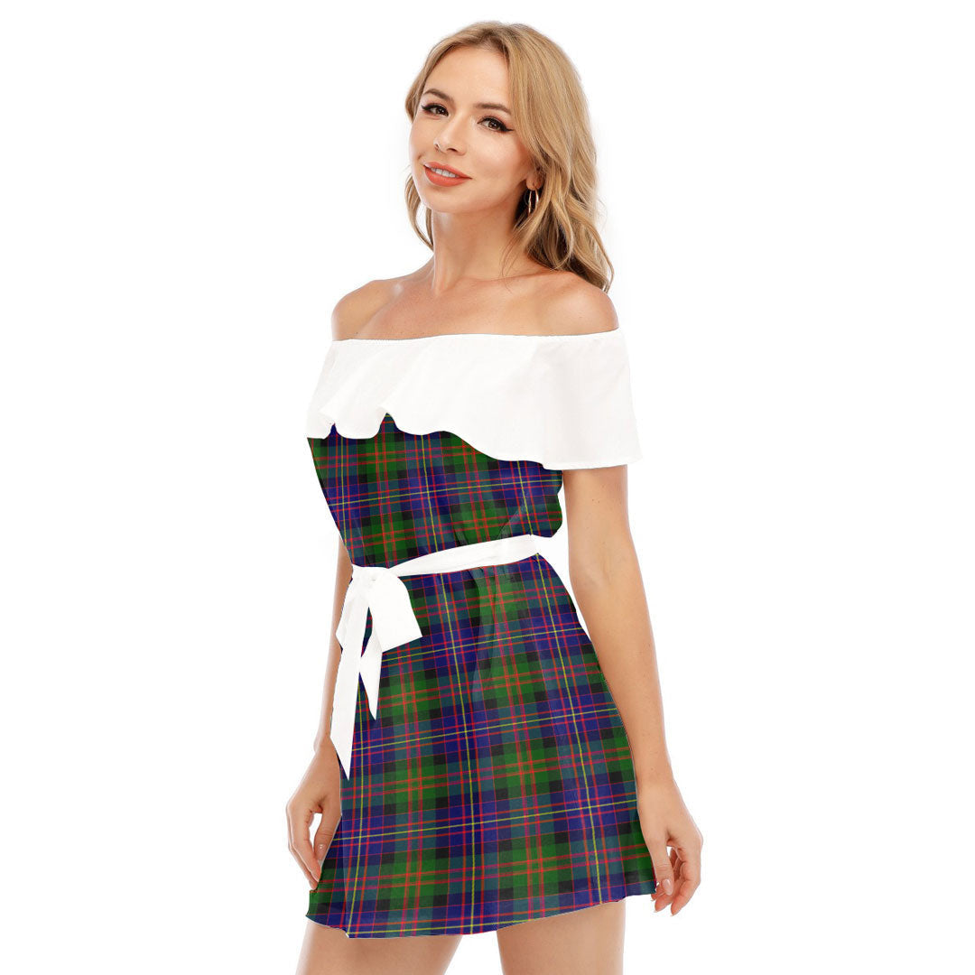 Cameron of Erracht Modern Tartan Plaid Off-shoulder Dress With Ruffle