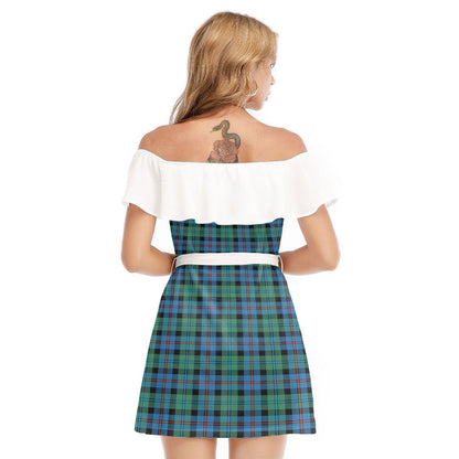 Campbell of Cawdor Ancient Tartan Plaid Off-shoulder Dress With Ruffle