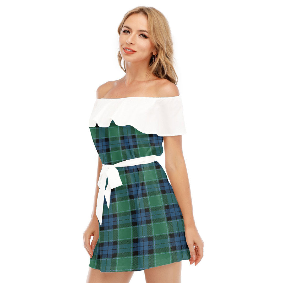 Graham of Menteith Ancient Tartan Plaid Off-shoulder Dress With Ruffle