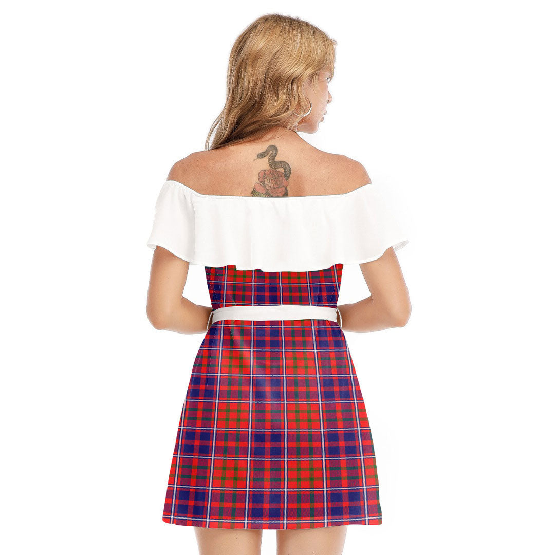 Cameron of Lochiel Modern Tartan Plaid Off-shoulder Dress With Ruffle