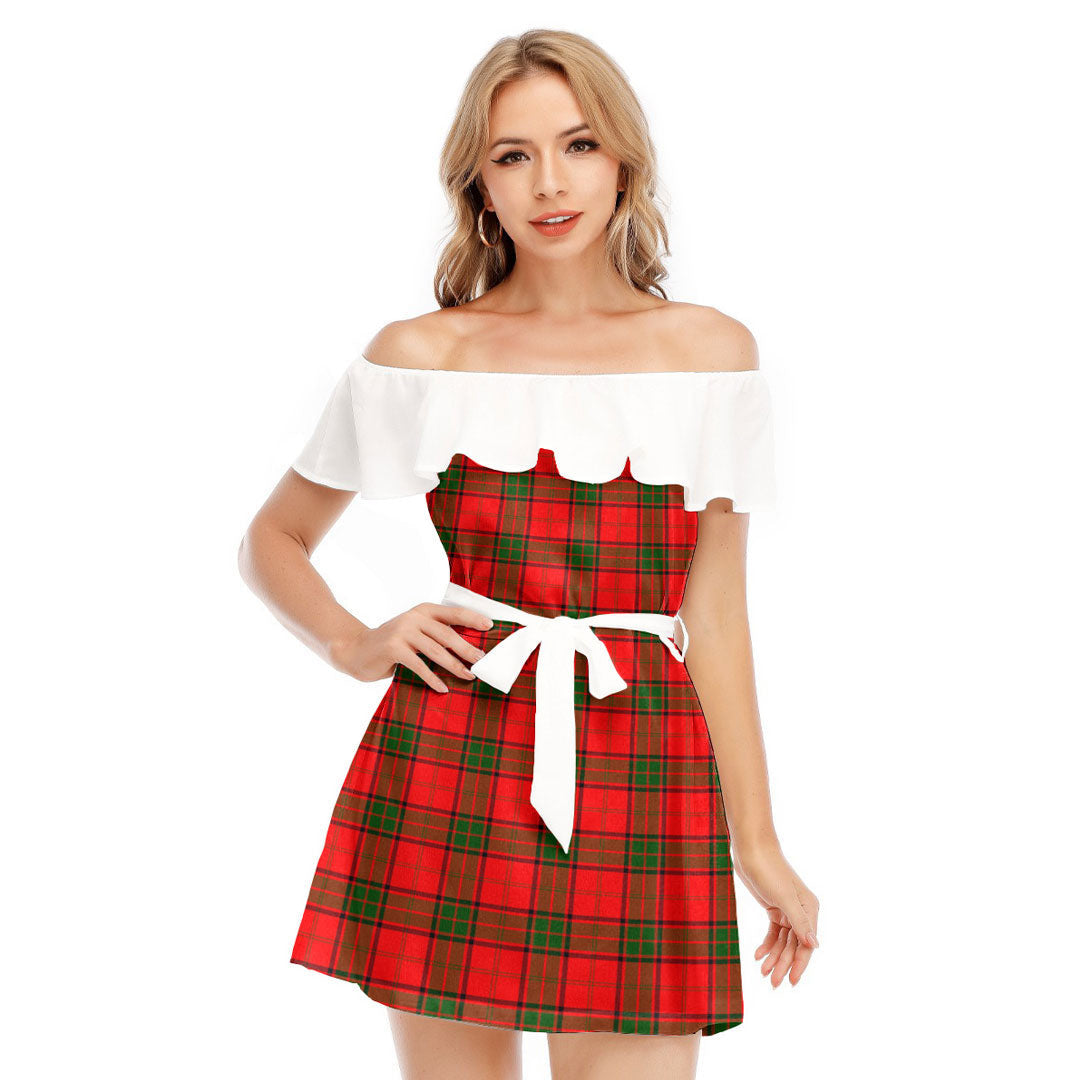 Adair Tartan Plaid Off-shoulder Dress With Ruffle