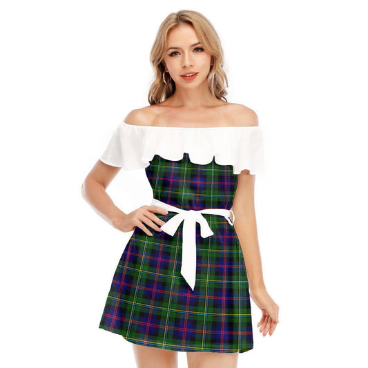 Malcolm Modern Tartan Plaid Off-shoulder Dress With Ruffle